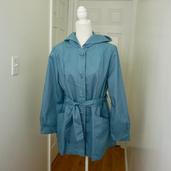 💜 VINTAGE Light Blue Hooded Long Sleeve Jacket/Coat - Picture 3 of 15